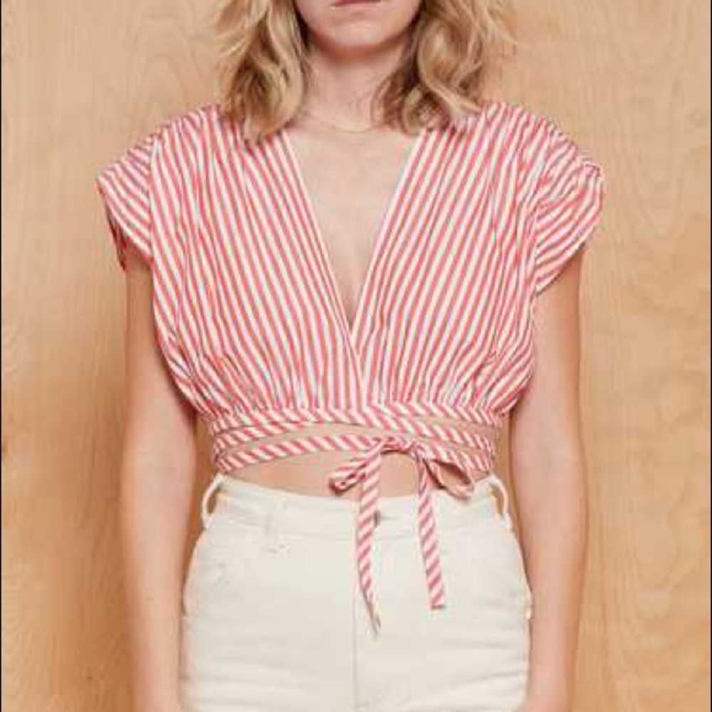 Zara candy stripe wraparound crop top